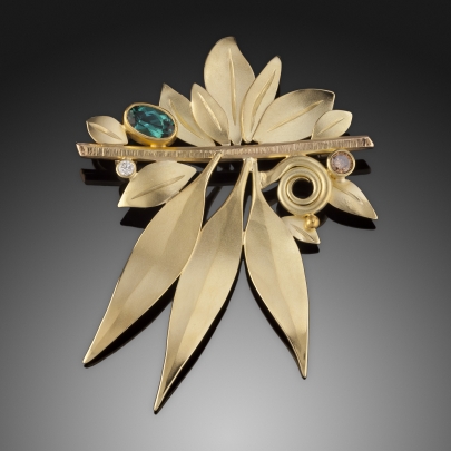 Tourmaline Leaf Brooch with Diamond